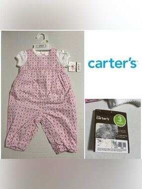 🆕CARTER’S - 3M - NWT - 2PC - INFANT GIRLS PINK FLORAL COVERALL / OVERALL SET